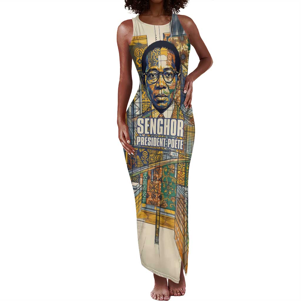 Léopold Sédar Senghor Tank Maxi Dress President Poete Portrait Futuristic African Robotic Handshake Earth and Flowers Unity - African Pride