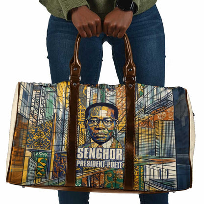 Léopold Sédar Senghor Travel Bag President Poete Portrait Futuristic African Robotic Handshake Earth and Flowers Unity - African Pride