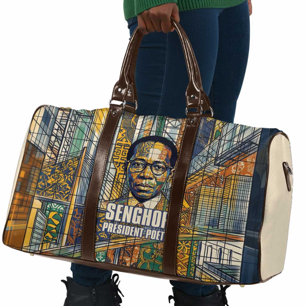 Léopold Sédar Senghor Travel Bag President Poete Portrait Futuristic African Robotic Handshake Earth and Flowers Unity - African Pride