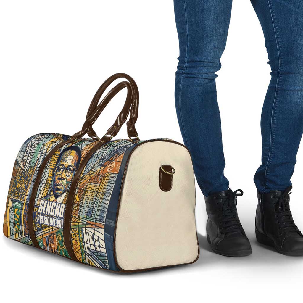 Léopold Sédar Senghor Travel Bag President Poete Portrait Futuristic African Robotic Handshake Earth and Flowers Unity - African Pride