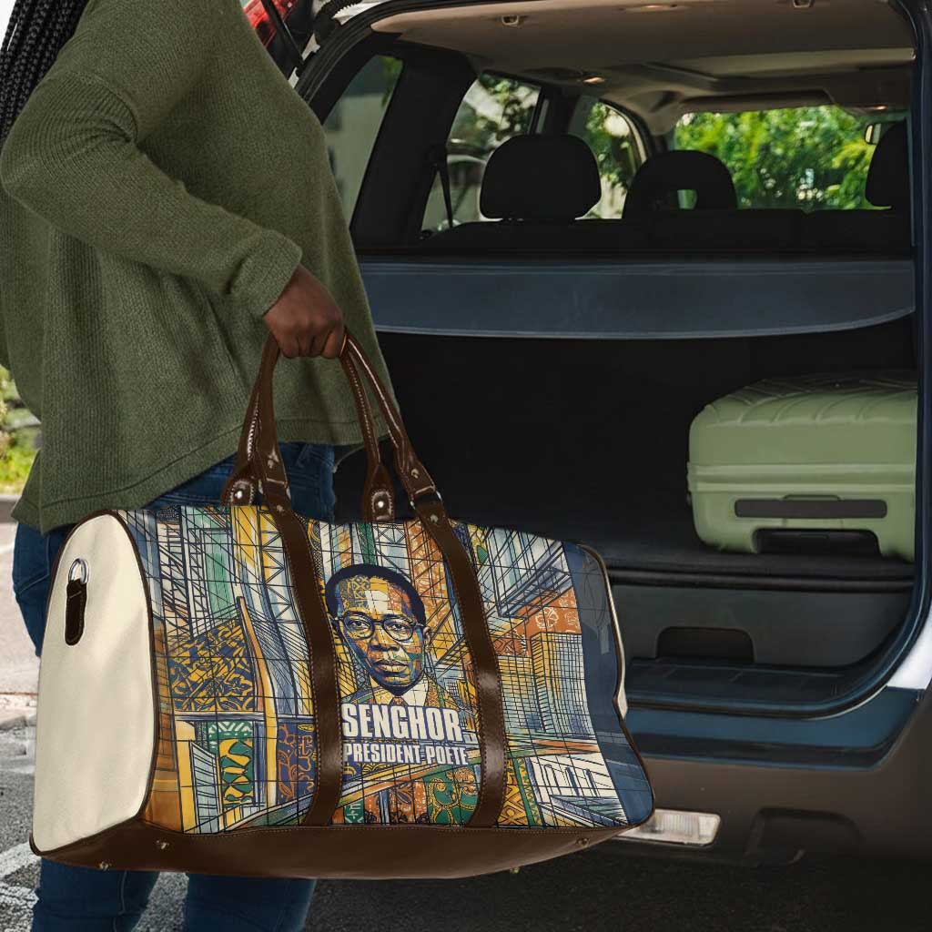 Léopold Sédar Senghor Travel Bag President Poete Portrait Futuristic African Robotic Handshake Earth and Flowers Unity - African Pride