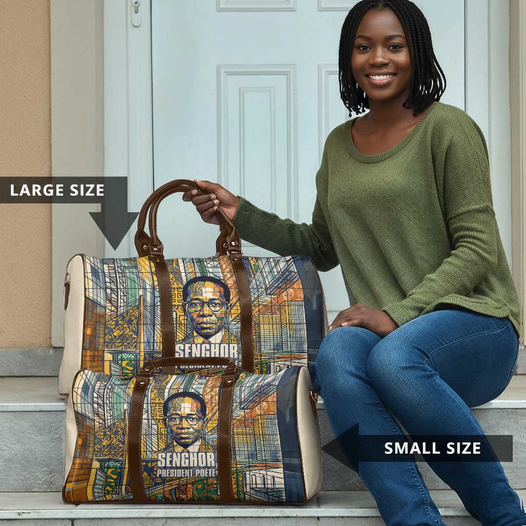 Léopold Sédar Senghor Travel Bag President Poete Portrait Futuristic African Robotic Handshake Earth and Flowers Unity - African Pride