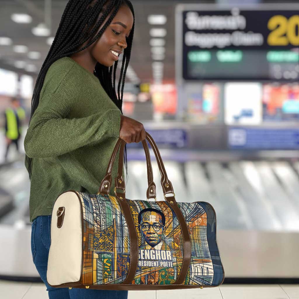 Léopold Sédar Senghor Travel Bag President Poete Portrait Futuristic African Robotic Handshake Earth and Flowers Unity - African Pride
