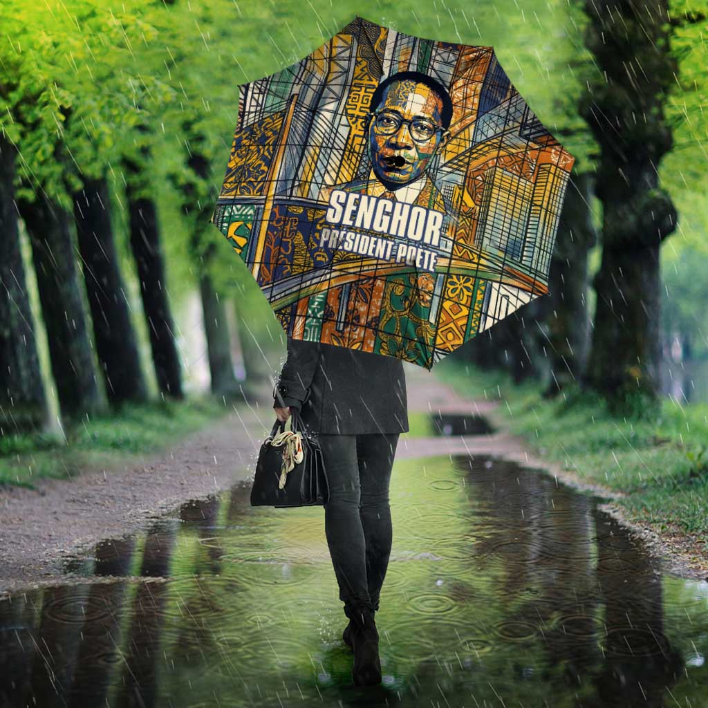 Léopold Sédar Senghor Umbrella President Poete Portrait Futuristic African Robotic Handshake Earth and Flowers Unity - African Pride