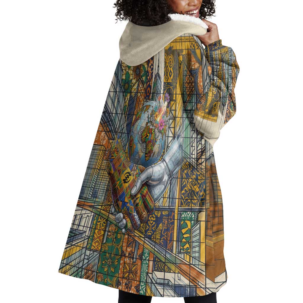 Léopold Sédar Senghor Wearable Blanket Hoodie President Poete Portrait Futuristic African Robotic Handshake Earth and Flowers Unity - African Pride