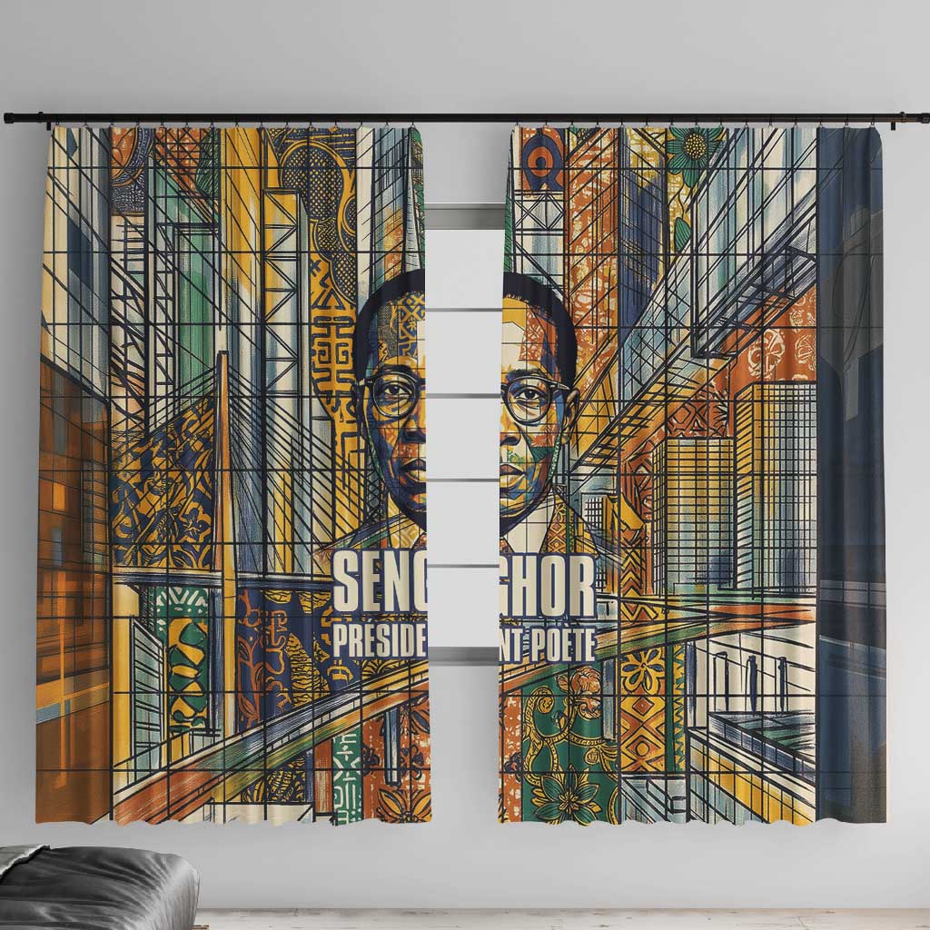 Léopold Sédar Senghor Window Curtain President Poete Portrait Futuristic African Robotic Handshake Earth and Flowers Unity - African Pride