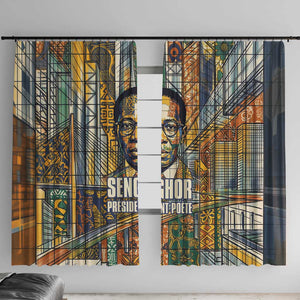 Léopold Sédar Senghor Window Curtain President Poete Portrait Futuristic African Robotic Handshake Earth and Flowers Unity - African Pride