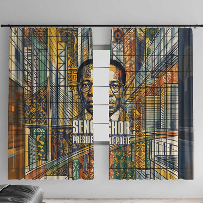 Léopold Sédar Senghor Window Curtain President Poete Portrait Futuristic African Robotic Handshake Earth and Flowers Unity - African Pride