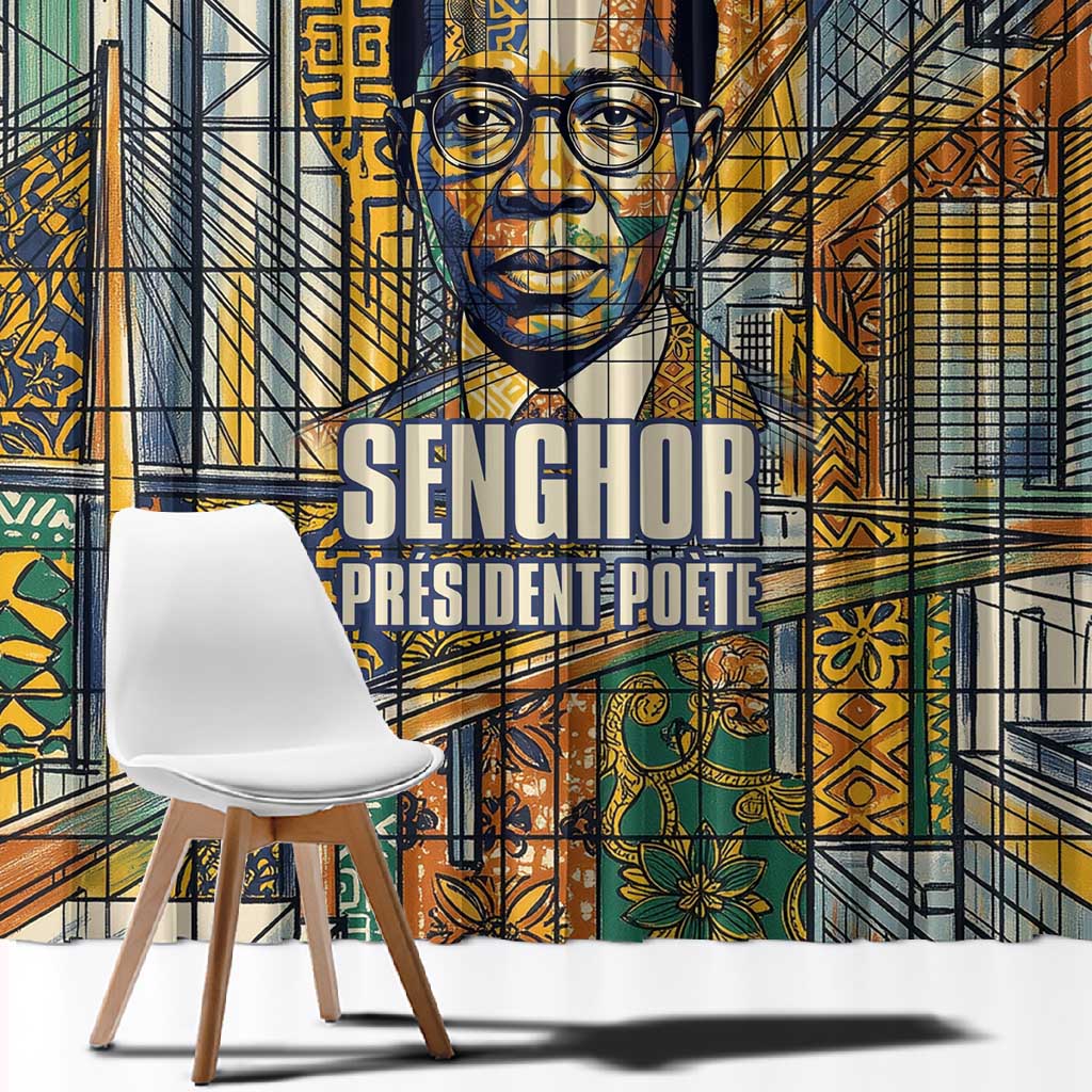 Léopold Sédar Senghor Window Curtain President Poete Portrait Futuristic African Robotic Handshake Earth and Flowers Unity - African Pride
