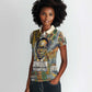 Léopold Sédar Senghor Women Polo Shirt President Poete Portrait Futuristic African Robotic Handshake Earth and Flowers Unity - African Pride