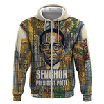 Léopold Sédar Senghor Zip Hoodie President Poete Portrait Futuristic African Robotic Handshake Earth and Flowers Unity - African Pride