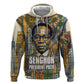 Léopold Sédar Senghor Zip Hoodie President Poete Portrait Futuristic African Robotic Handshake Earth and Flowers Unity - African Pride
