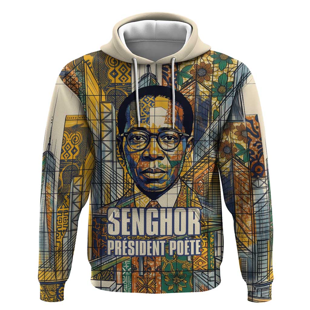 Léopold Sédar Senghor Zip Hoodie President Poete Portrait Futuristic African Robotic Handshake Earth and Flowers Unity - African Pride