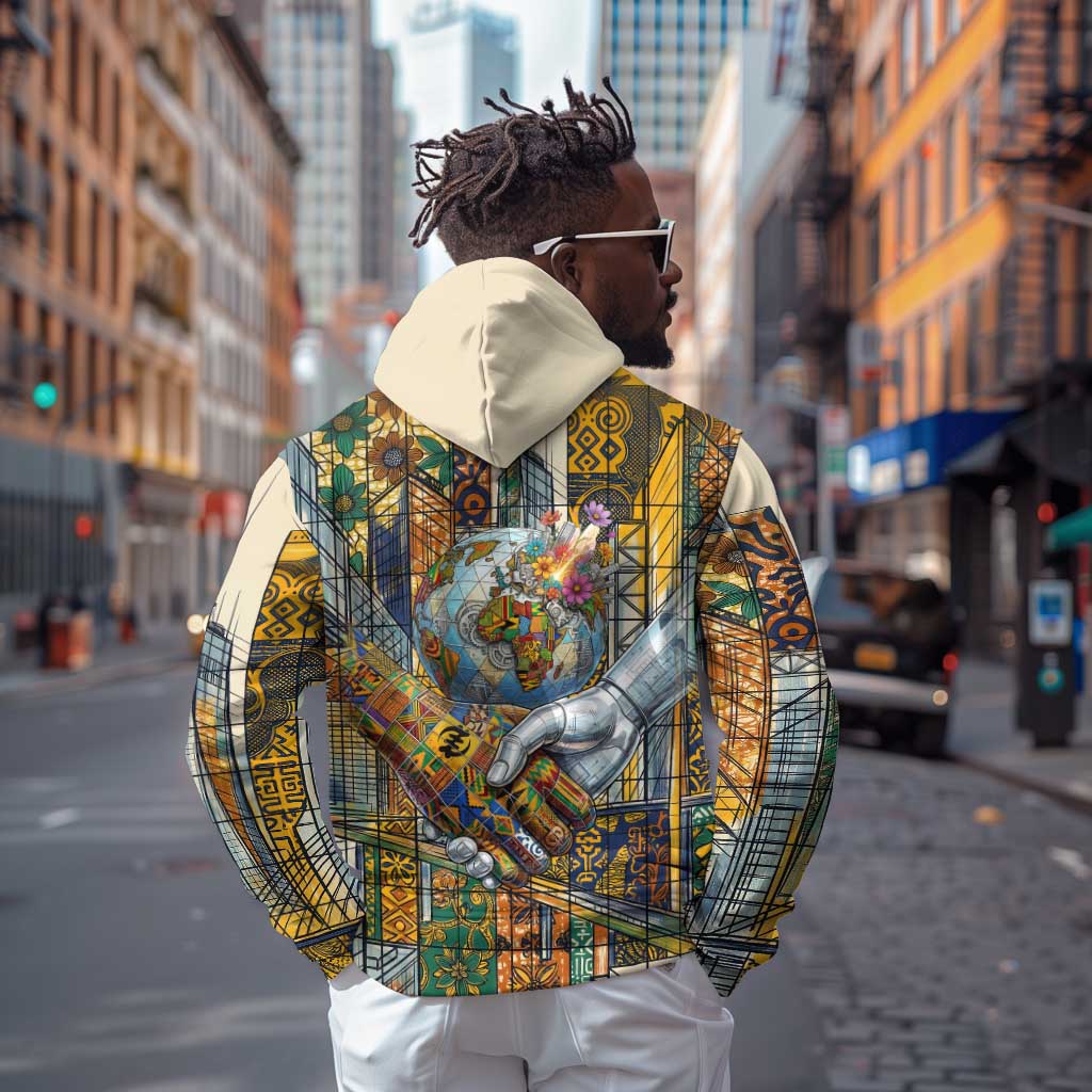 Léopold Sédar Senghor Zip Hoodie President Poete Portrait Futuristic African Robotic Handshake Earth and Flowers Unity - African Pride