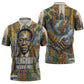 Léopold Sédar Senghor Zipper Polo Shirt President Poete Portrait Futuristic African Robotic Handshake Earth and Flowers Unity - African Pride