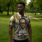 Léopold Sédar Senghor Zipper Polo Shirt President Poete Portrait Futuristic African Robotic Handshake Earth and Flowers Unity - African Pride