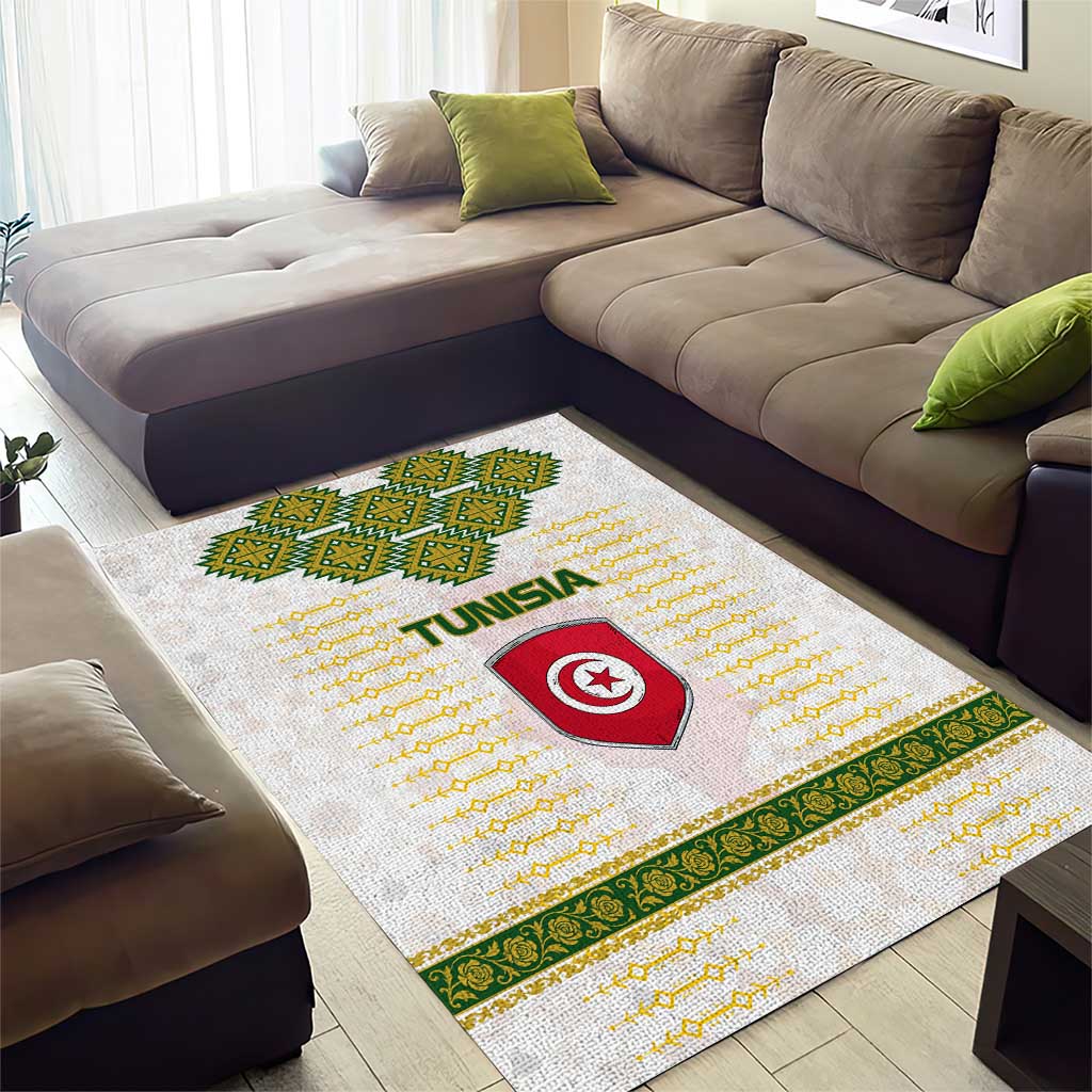 Tunisia Flag Area Rug with National Crest and Emblem