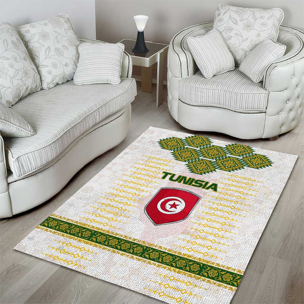 Tunisia Flag Area Rug with National Crest and Emblem