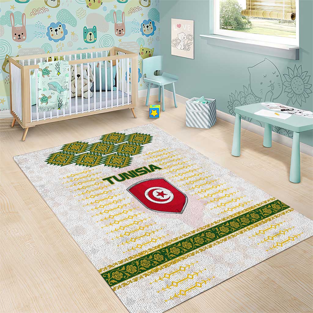 Tunisia Flag Area Rug with National Crest and Emblem