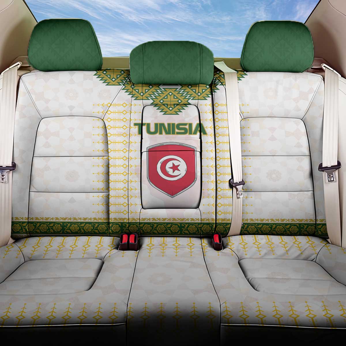 Tunisia Flag Back Car Seat Cover with National Crest and Emblem