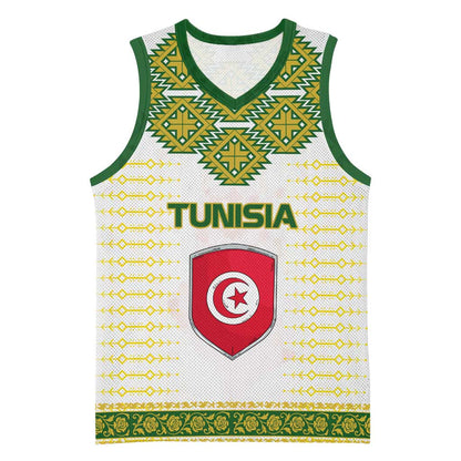 Tunisia Flag Basketball Jersey with National Crest and Emblem - African Pride