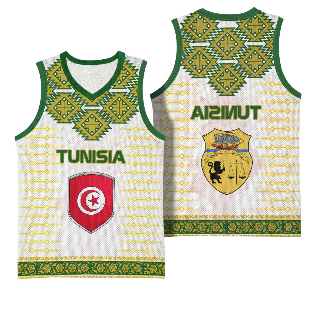 Tunisia Flag Basketball Jersey with National Crest and Emblem - African Pride