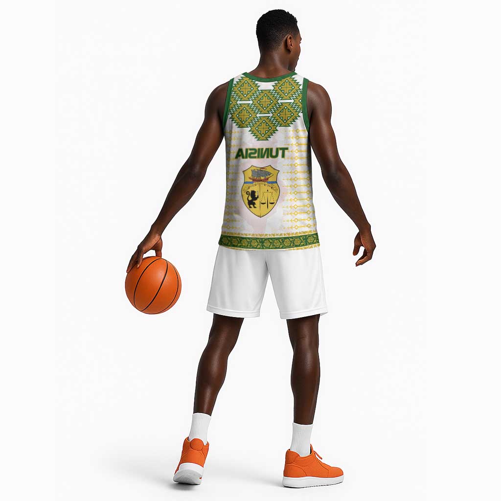 Tunisia Flag Basketball Jersey with National Crest and Emblem - African Pride