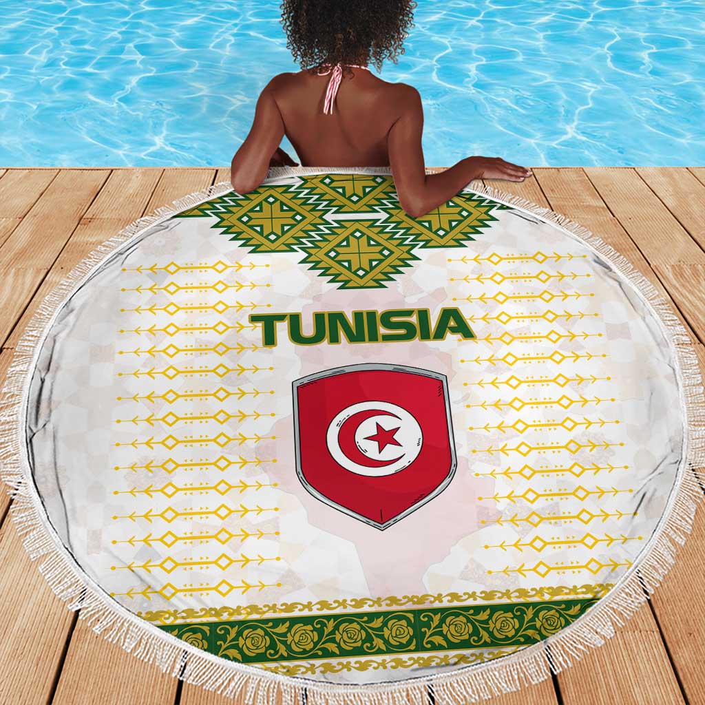Tunisia Flag Beach Blanket with National Crest and Emblem