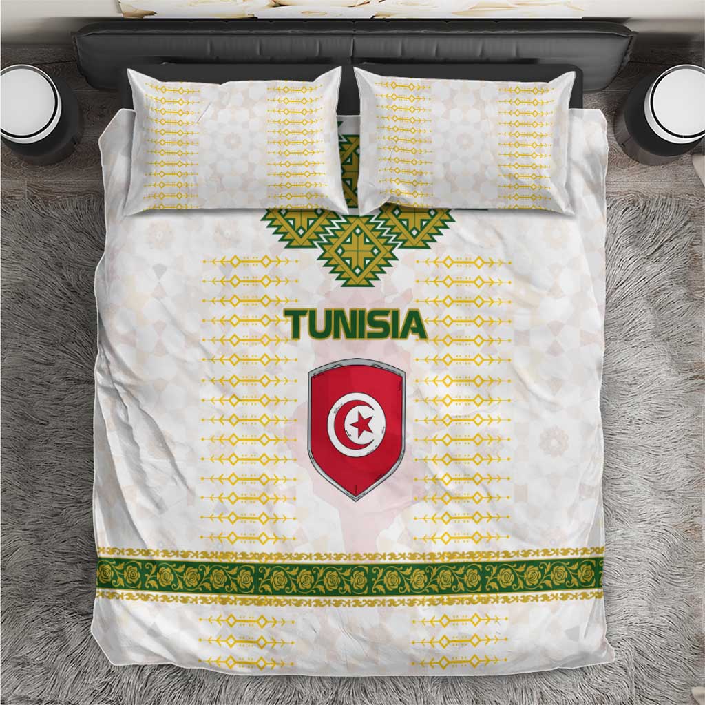 Tunisia Flag Bedding Set with National Crest and Emblem