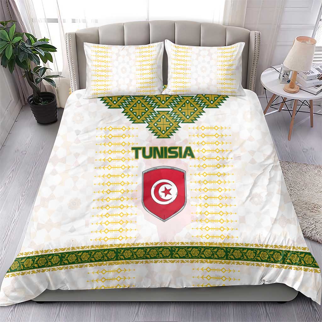 Tunisia Flag Bedding Set with National Crest and Emblem