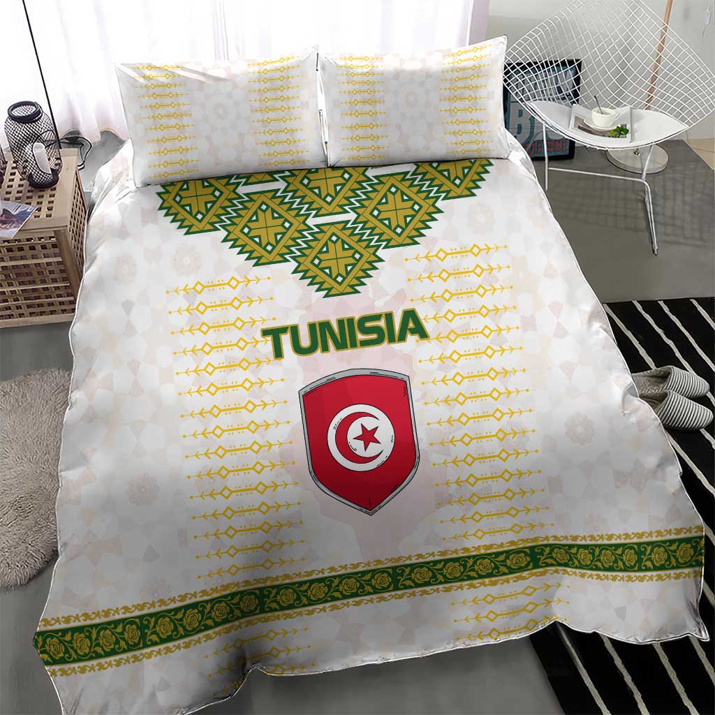 Tunisia Flag Bedding Set with National Crest and Emblem