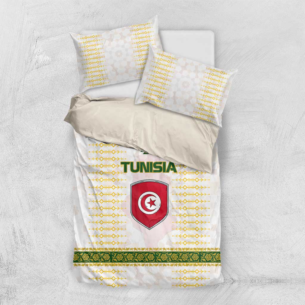 Tunisia Flag Bedding Set with National Crest and Emblem