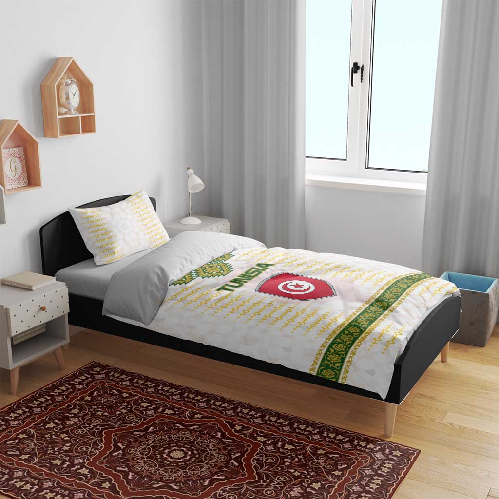 Tunisia Flag Bedding Set with National Crest and Emblem