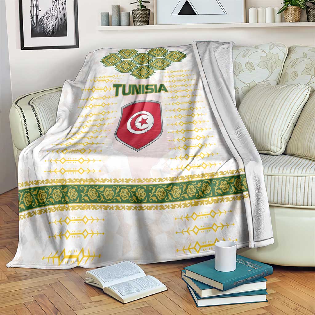 Tunisia Flag Blanket with National Crest and Emblem