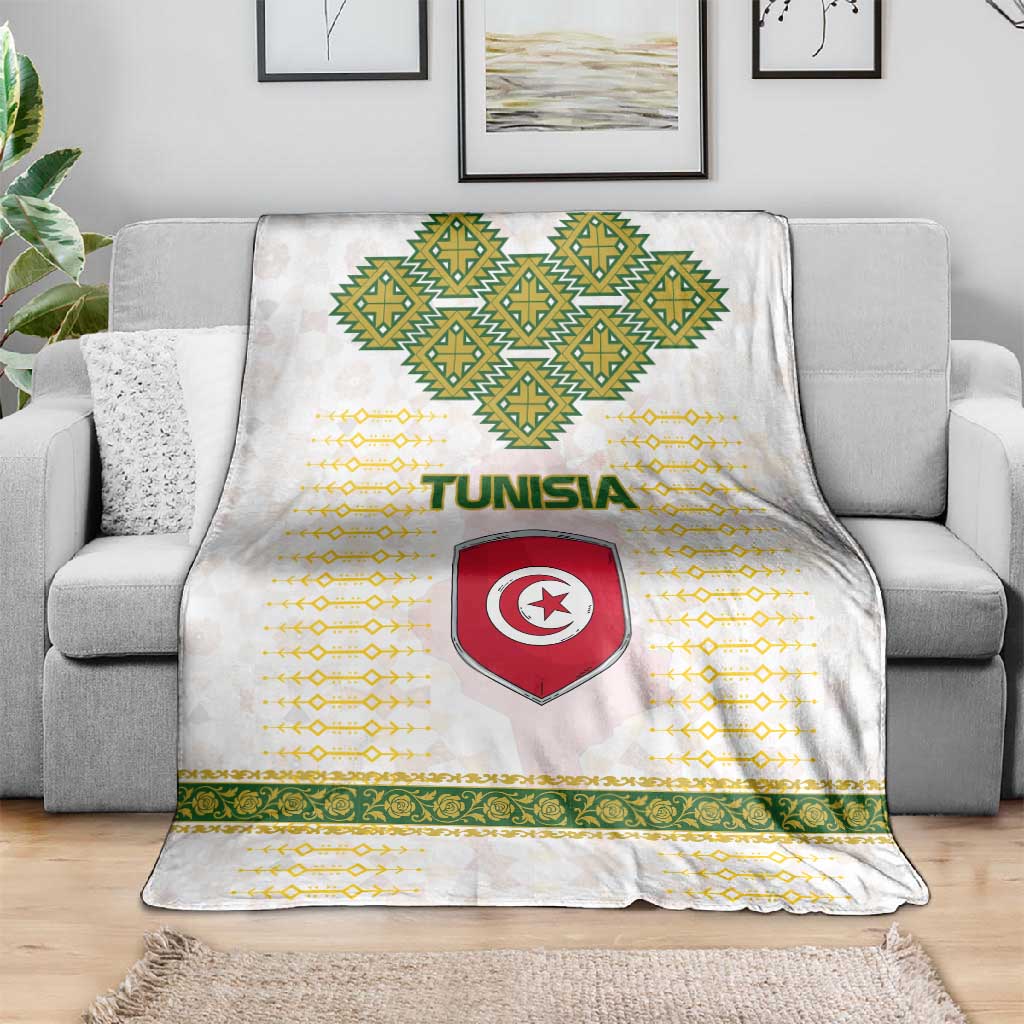 Tunisia Flag Blanket with National Crest and Emblem