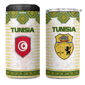 Tunisia Flag 4 in 1 Can Cooler Tumbler with National Crest and Emblem
