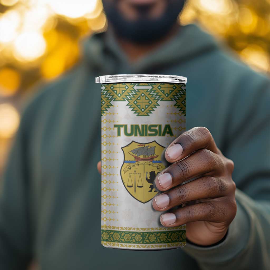 Tunisia Flag 4 in 1 Can Cooler Tumbler with National Crest and Emblem