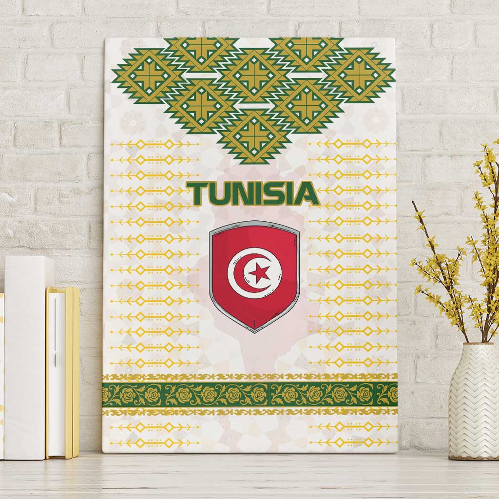 Tunisia Flag Canvas Wall Art with National Crest and Emblem