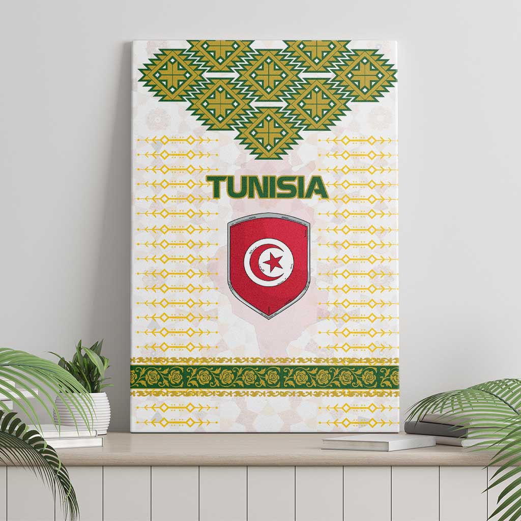 Tunisia Flag Canvas Wall Art with National Crest and Emblem