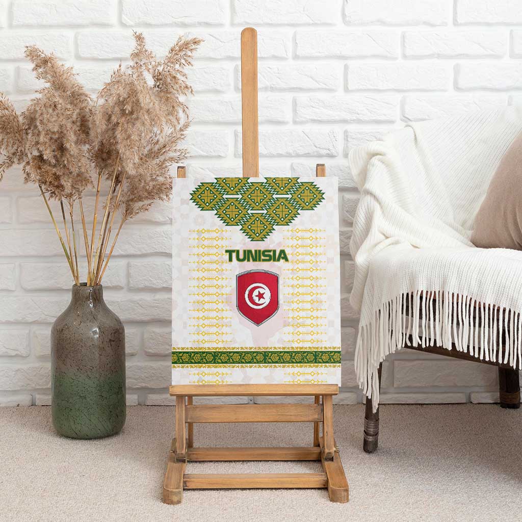 Tunisia Flag Canvas Wall Art with National Crest and Emblem