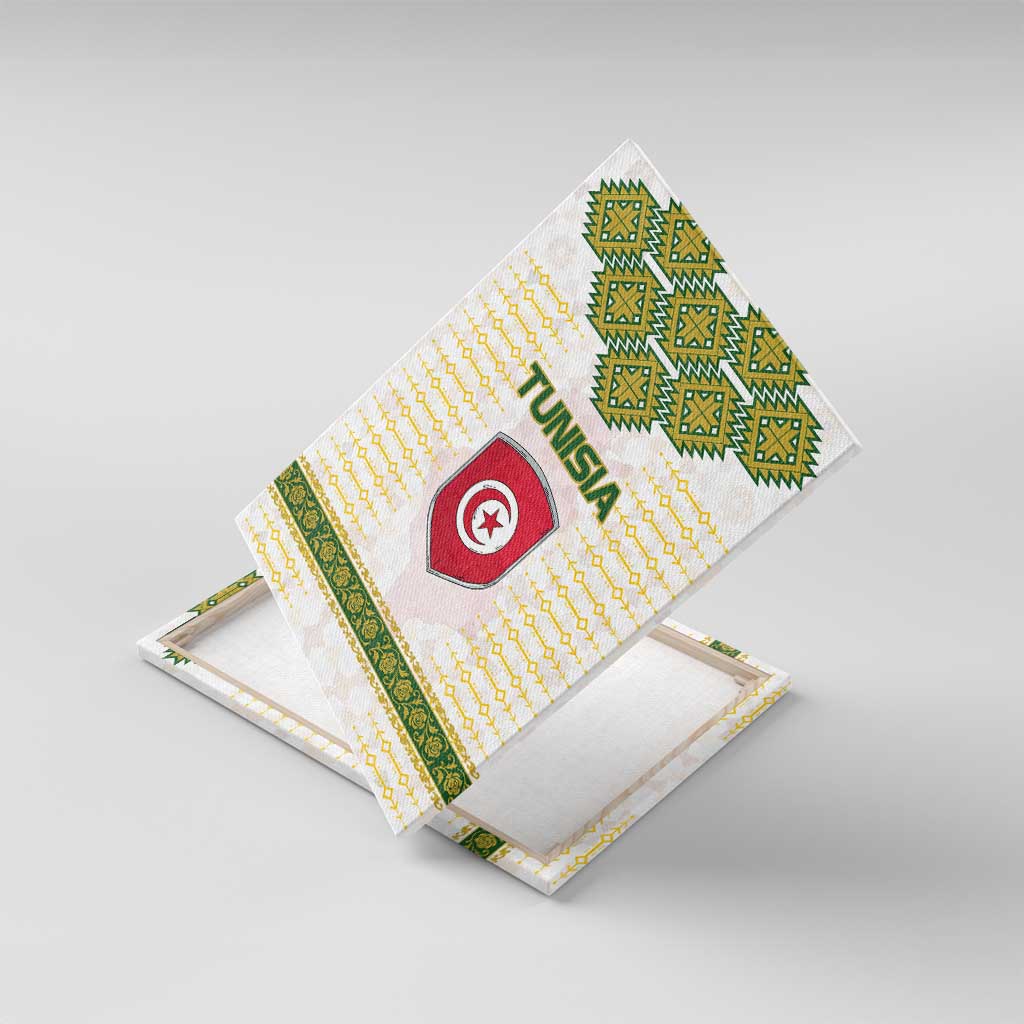 Tunisia Flag Canvas Wall Art with National Crest and Emblem