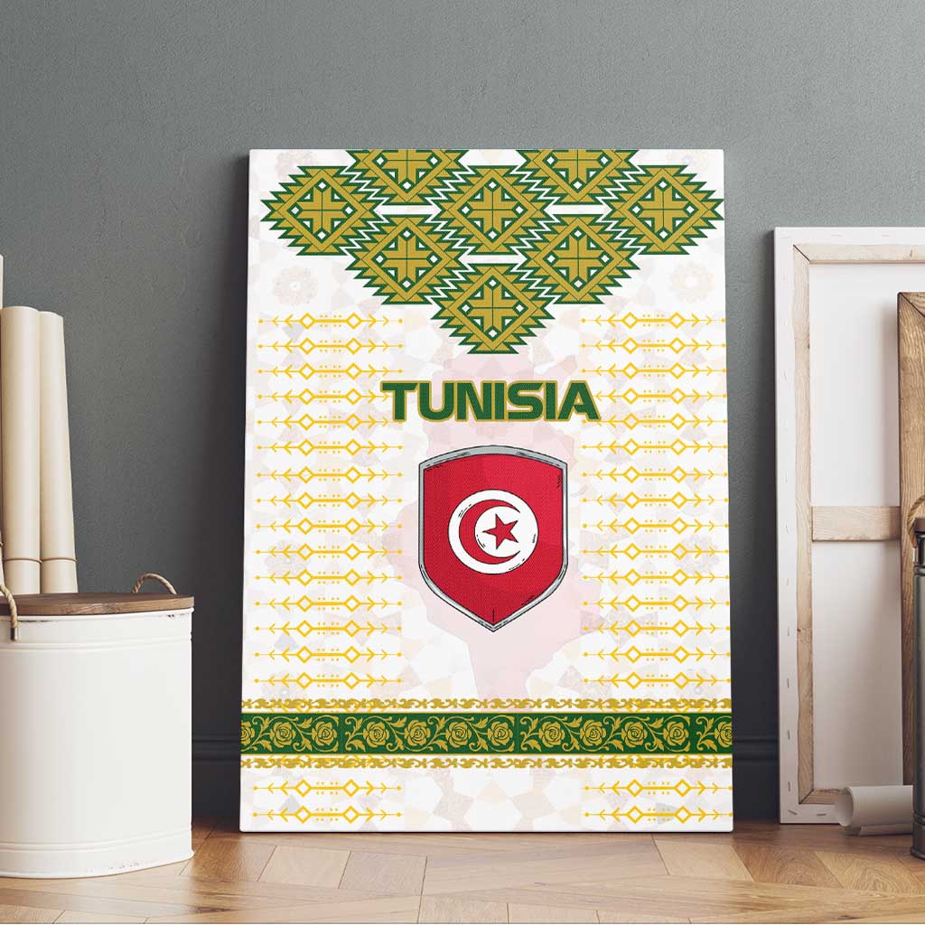 Tunisia Flag Canvas Wall Art with National Crest and Emblem