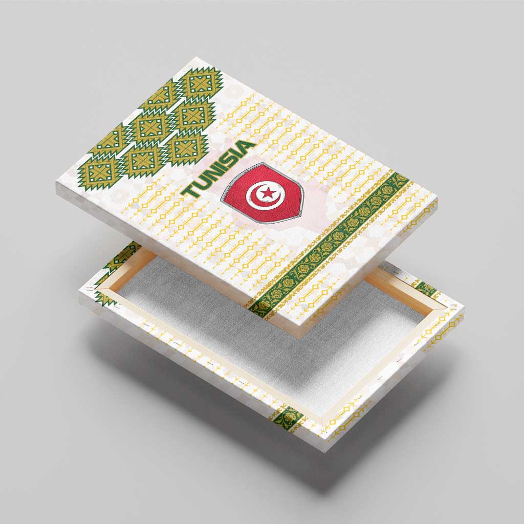 Tunisia Flag Canvas Wall Art with National Crest and Emblem