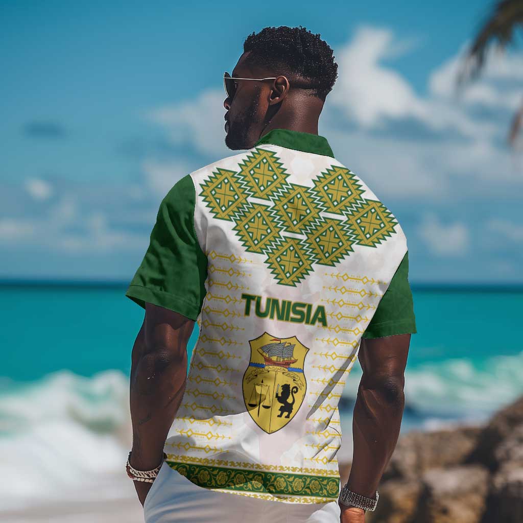 Tunisia Flag Hawaiian Shirt with National Crest and Emblem