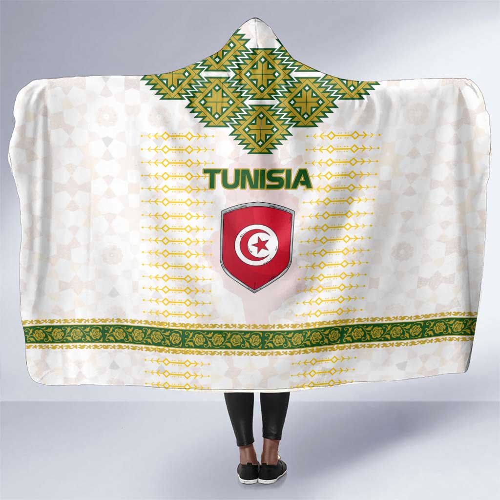 Tunisia Flag Hooded Blanket with National Crest and Emblem