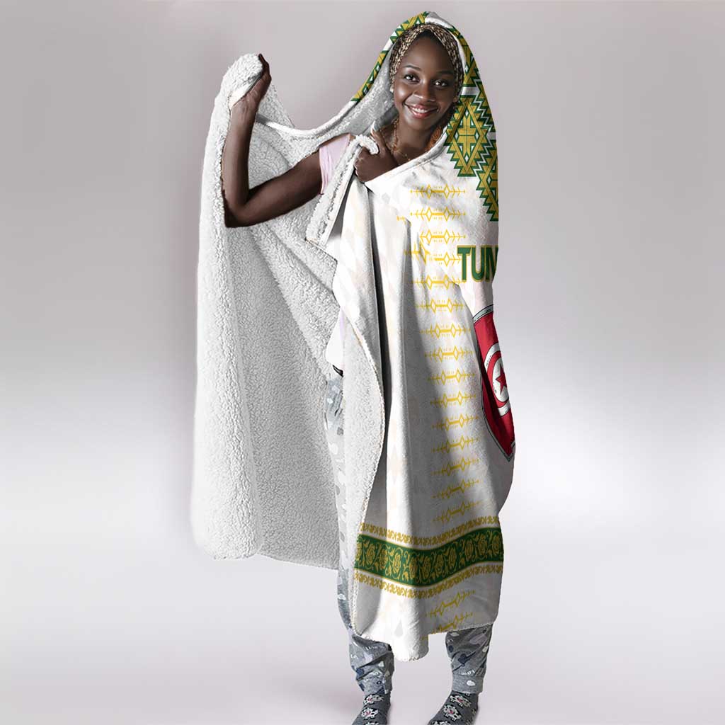 Tunisia Flag Hooded Blanket with National Crest and Emblem
