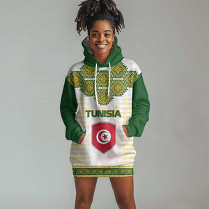 Tunisia Flag Hoodie Dress with National Crest and Emblem