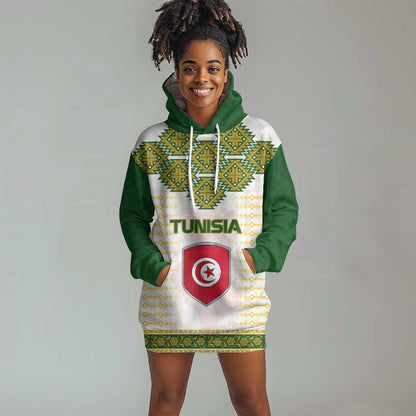 Tunisia Flag Hoodie Dress with National Crest and Emblem