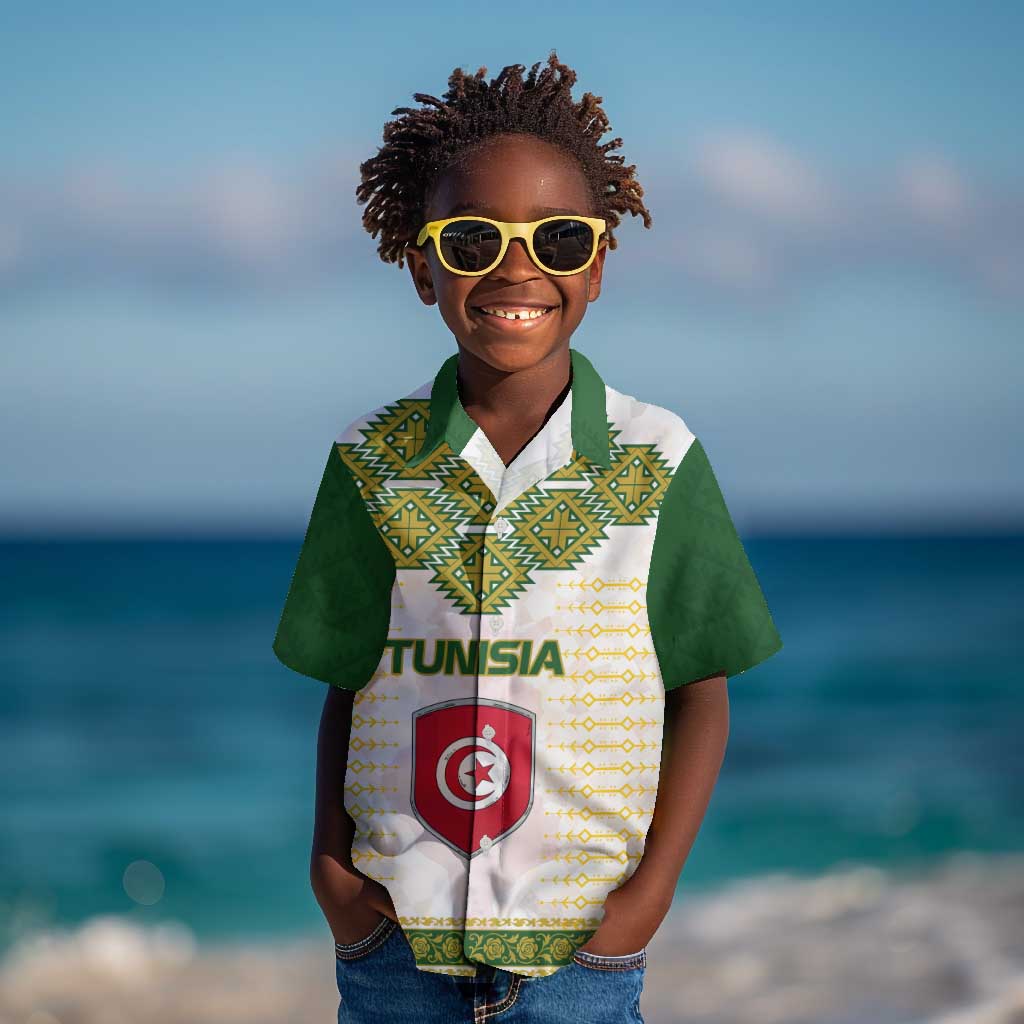 Tunisia Flag Kid Hawaiian Shirt with National Crest and Emblem