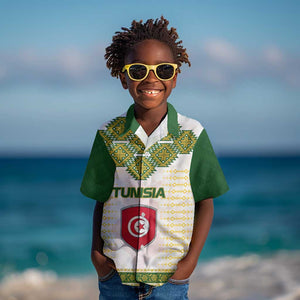 Tunisia Flag Kid Hawaiian Shirt with National Crest and Emblem